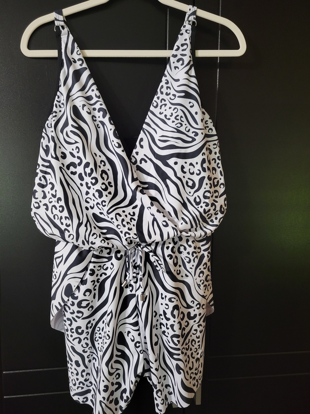 Women’s Black & White Animal Print Swim Romper
